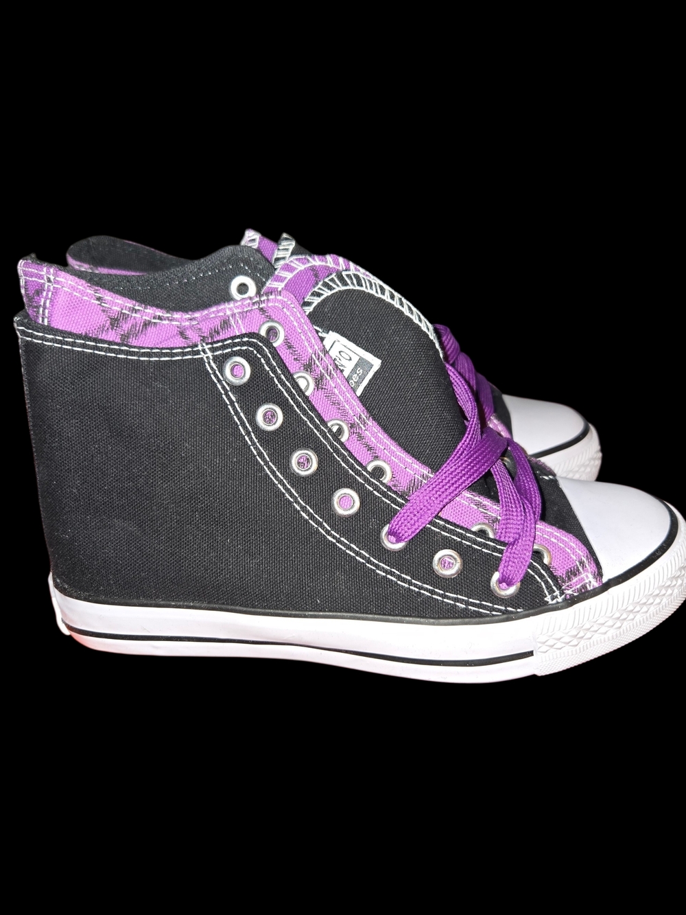 Wedge High-Top Canvas Sneakers in Black and Purple